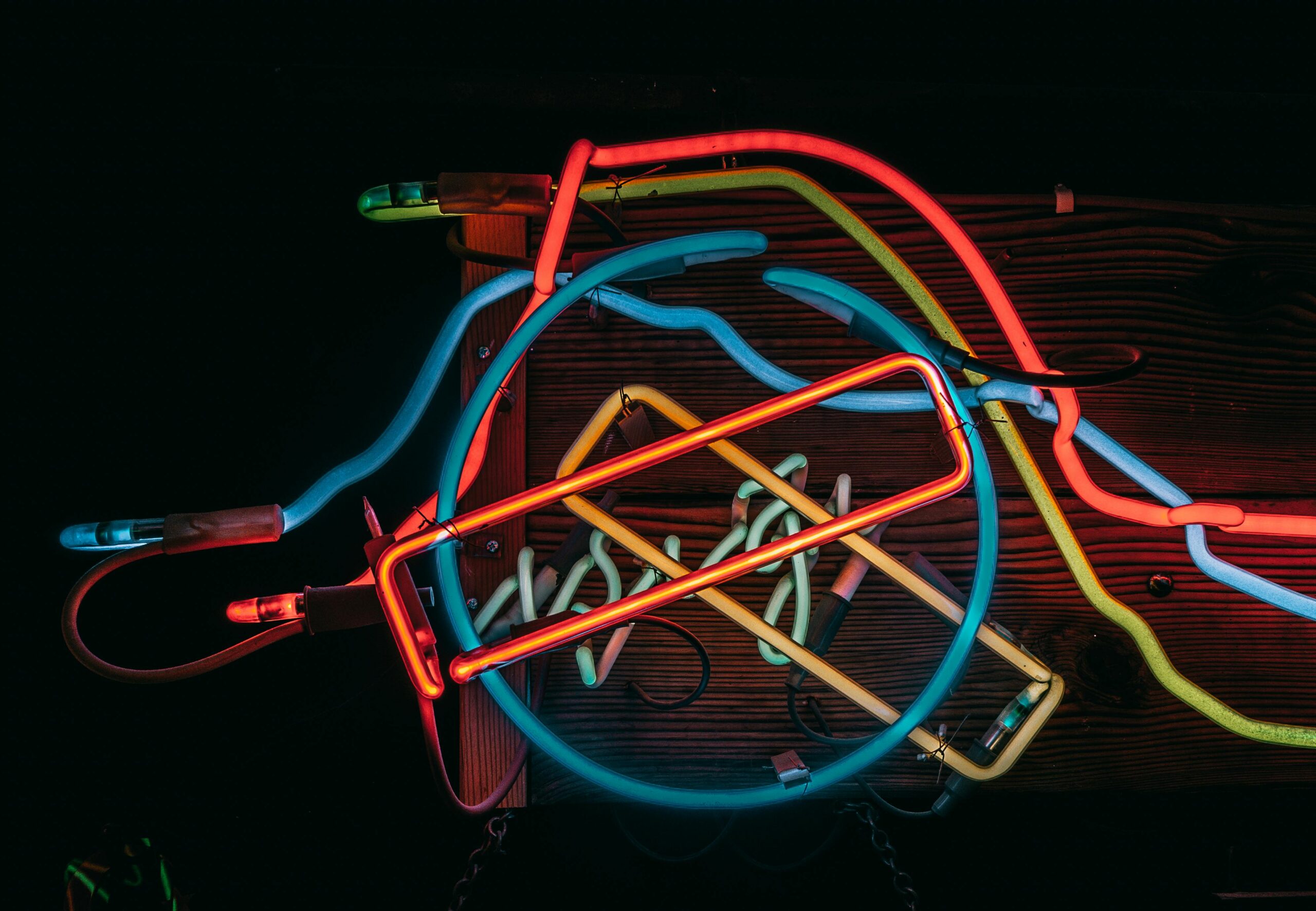 Colorful neon lights and patterns creating an abstract composition, photographed in Istanbul.
